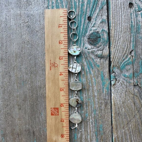 VTG Link Bracelet Size 7.5 MOP Shell Teardrop Cabs 925 Sterling Silver 21.5g - Picture 12 of 12